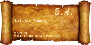 Balika Ahmed névjegykártya